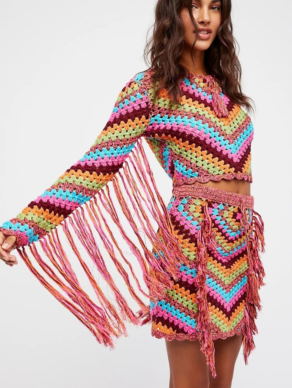 Spell & The Gypsy Joni Crochet Top Fringe Boho Festival Crop Cotton Sweater M/L - Picture 10 of 10